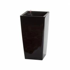 Algreen Modena 30 in. Square Gloss Black Plastic Self Watering Planter