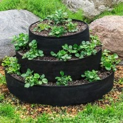 Gardens Alive! 20 in. Dia Strawberry Tiered Patio Grow Tub Planter -Algreen Sales Store black gardens alive raised planter boxes 1367 4f 1000