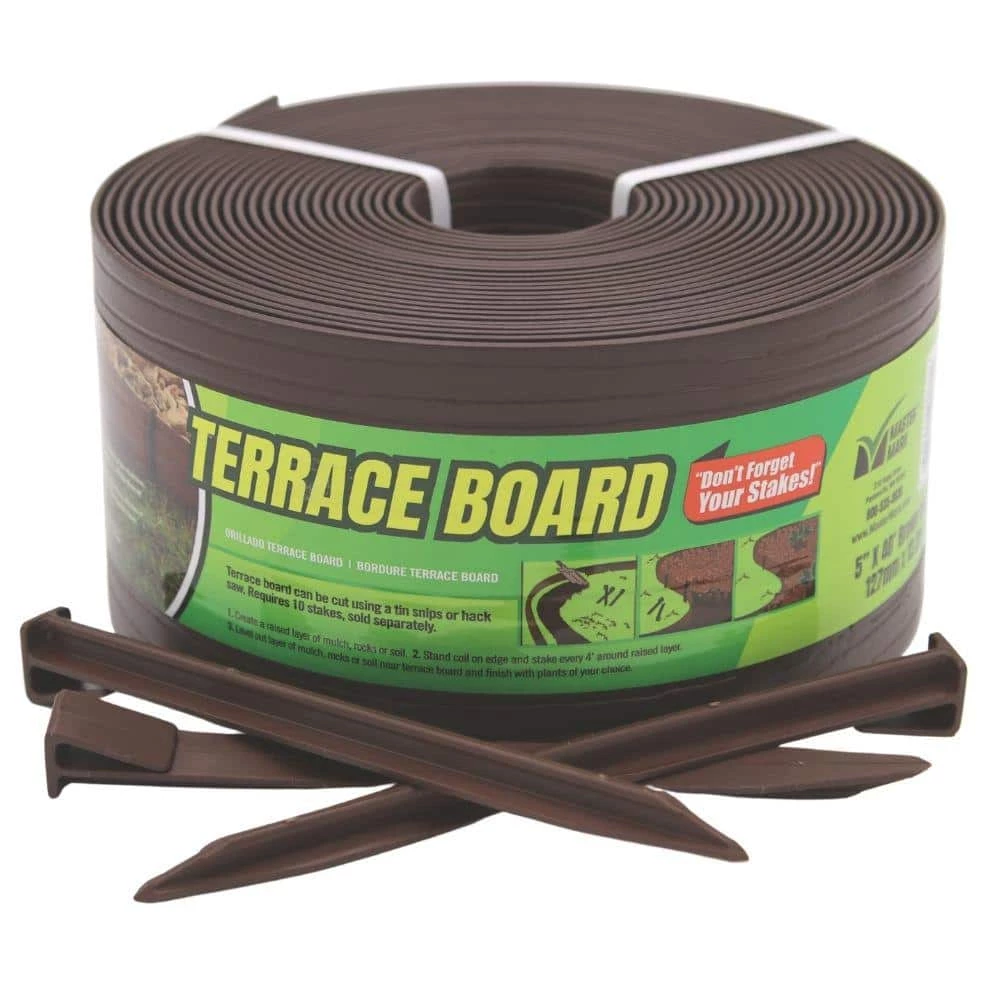 Master Mark Terrace Board 5 in. x 40 ft. Brown Landscape Lawn Edging with Stakes 1 Master Mark Terrace Board 5 in. x 40 ft. Brown Landscape Lawn Edging with Stakes
