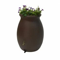 Algreen Castilla 50 Gal. Brownstone Decorative Rain Barrel with Planter