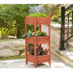 Leisure Season 18 in. W x 47 in. H Wooden 3-Tier Planter Box