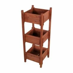 Leisure Season 18 in. W x 47 in. H Wooden 3-Tier Planter Box -Algreen Sales Store crafted of solid wood harvested from the cypress tree family with decay resistance similar to wester leisure season planter boxes pb2021 fa 1000