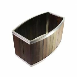 Leisure Season 14 in. x 24 in. Oval Dark Brown Wooden Planter Box with Stainless Steel Trim -Algreen Sales Store dark brown leisure season plant pots wsov14db 1f 1000