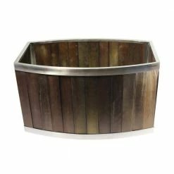 Leisure Season 14 in. x 24 in. Oval Dark Brown Wooden Planter Box with Stainless Steel Trim -Algreen Sales Store dark brown leisure season plant pots wsov14db 44 1000