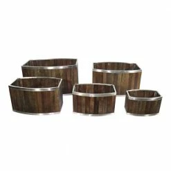 Leisure Season 14 in. x 24 in. Oval Dark Brown Wooden Planter Box with Stainless Steel Trim