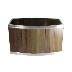 Leisure Season 14 in. x 24 in. Oval Dark Brown Wooden Planter Box with Stainless Steel Trim -Algreen Sales Store dark brown leisure season plant pots wsov14db fa 1000
