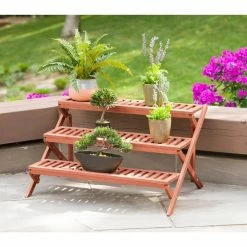 Leisure Season 35 in. W x 20 in. H 3-Tier Wooden Step Plant Stand