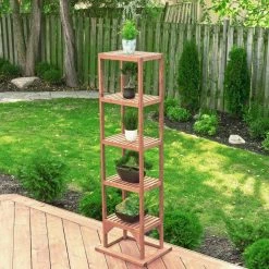 Leisure Season 20 in. W x 15 in. D x 63 in. H Brown Wooden Tower Plant Stand
