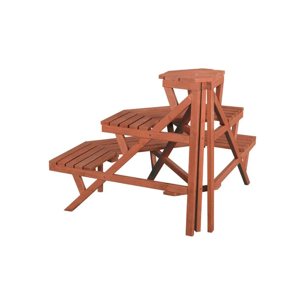 Leisure Season 38 in. x 24 in. Medium Brown Solid Wood 3-Tier Quarter Round Plant Stand 4 Leisure Season 38 in. x 24 in. Medium Brown Solid Wood 3-Tier Quarter Round Plant Stand - Image 4