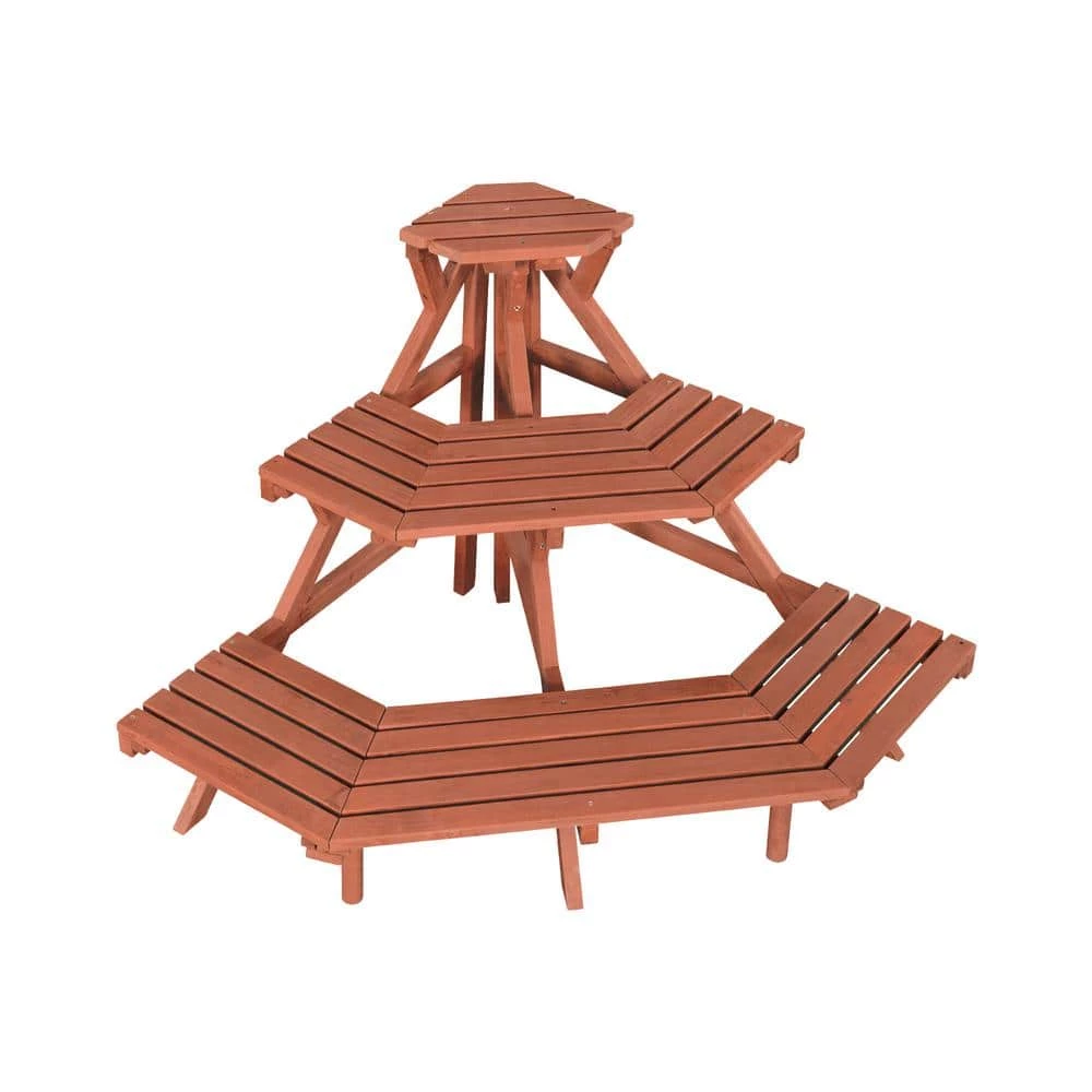 Leisure Season 38 in. x 24 in. Medium Brown Solid Wood 3-Tier Quarter Round Plant Stand 2 Leisure Season 38 in. x 24 in. Medium Brown Solid Wood 3-Tier Quarter Round Plant Stand - Image 2