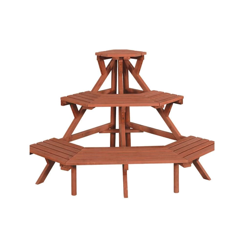 Leisure Season 38 in. x 24 in. Medium Brown Solid Wood 3-Tier Quarter Round Plant Stand 7 Leisure Season 38 in. x 24 in. Medium Brown Solid Wood 3-Tier Quarter Round Plant Stand - Image 7