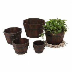 Leisure Season Barrel Style 15 in. W x 15 in. D x 9 in. H Octagonal Wooden Brown Planters (5-Pack)