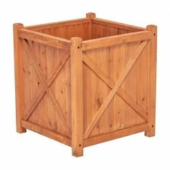Leisure Season Cambridge 16 in. W x 16 in. D x 18 in. H Square Wooden Brown Planter -Algreen Sales Store medium brown leisure season plant pots chsp101 44 1000