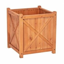 Leisure Season Cambridge 16 in. W x 16 in. D x 18 in. H Square Wooden Brown Planter -Algreen Sales Store medium brown leisure season plant pots chsp101 fa 1000