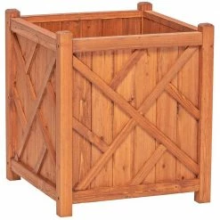 Leisure Season Lancaster 16 in. W x 16 in. D x 18 in. H Square Wooden Brown Planter -Algreen Sales Store medium brown leisure season plant pots chsp505 fa 1000