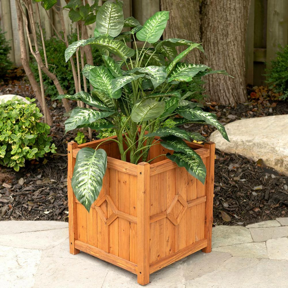 Leisure Season Chester 16 in. W x 16 in. D x 18 in. H Square Wooden Brown Planter 2 Leisure Season Chester 16 in. W x 16 in. D x 18 in. H Square Wooden Brown Planter - Image 2