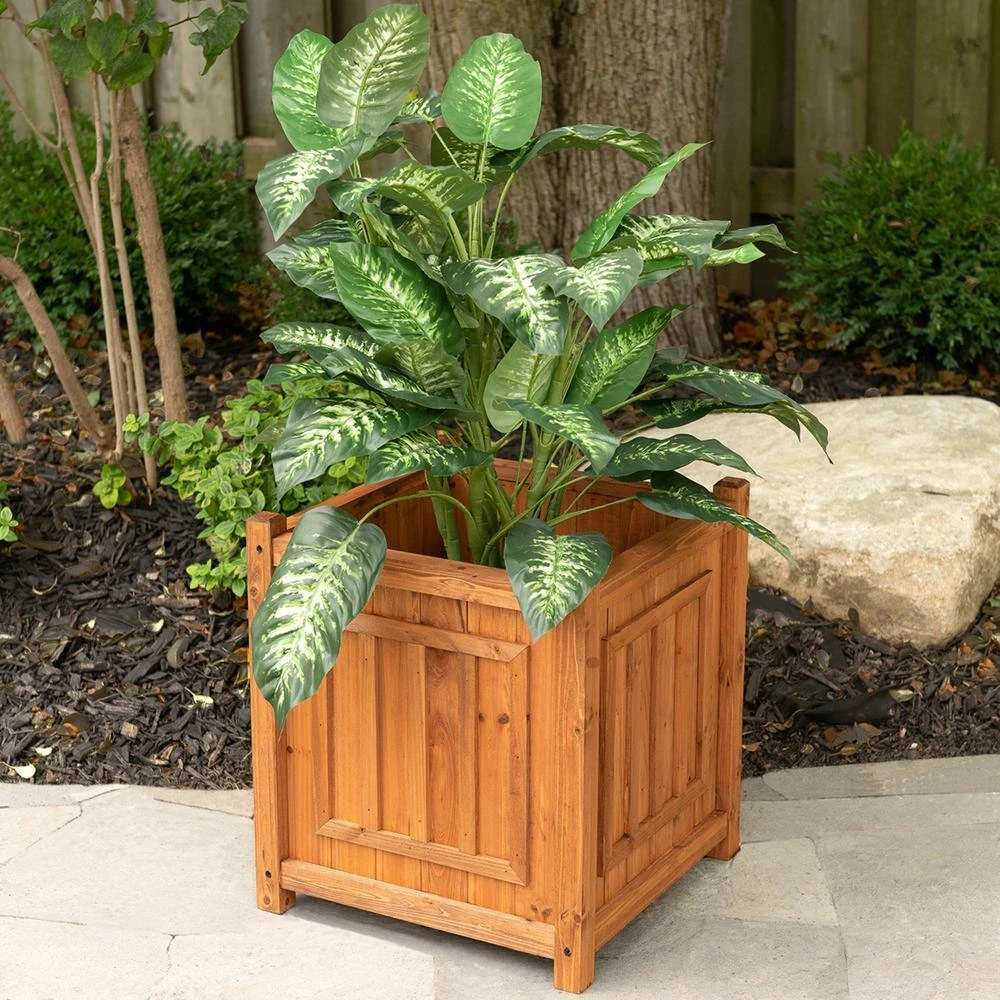 Leisure Season Kensington 16 in. W x 16 in. D x 18 in. H Square Wooden Brown Planter 2 Leisure Season Kensington 16 in. W x 16 in. D x 18 in. H Square Wooden Brown Planter - Image 2
