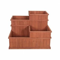 Leisure Season Wooden Multi Level Planter -Algreen Sales Store medium brown leisure season plant pots mlp3232 1f 1000