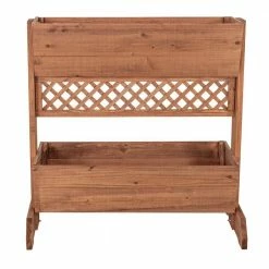 Leisure Season 32 in. W x 18 in. D x 32 in. H Wooden Brown Space Divider Planter, 2-Tier -Algreen Sales Store medium brown leisure season plant pots spd5117 1f 1000