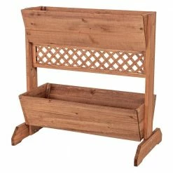 Leisure Season 32 in. W x 18 in. D x 32 in. H Wooden Brown Space Divider Planter, 2-Tier -Algreen Sales Store medium brown leisure season plant pots spd5117 44 1000