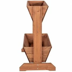 Leisure Season 32 in. W x 18 in. D x 32 in. H Wooden Brown Space Divider Planter, 2-Tier -Algreen Sales Store medium brown leisure season plant pots spd5117 76 1000