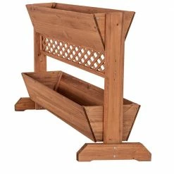 Leisure Season 32 in. W x 18 in. D x 32 in. H Wooden Brown Space Divider Planter, 2-Tier -Algreen Sales Store medium brown leisure season plant pots spd5117 fa 1000