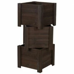 Leisure Season 16 in. W x 16 in. D x 14 in. H Brown Wooden Large Square Planter (3-Pack) -Algreen Sales Store medium brown leisure season plant pots sqp120l 44 1000