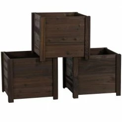 Leisure Season 16 in. W x 16 in. D x 14 in. H Brown Wooden Large Square Planter (3-Pack)