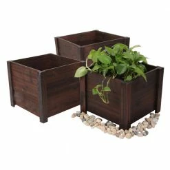 Leisure Season 16 in. W x 16 in. D x 14 in. H Brown Wooden Large Square Planter (3-Pack) -Algreen Sales Store medium brown leisure season plant pots sqp120l c3 1000