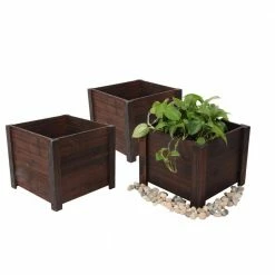 Leisure Season Medium 12 in. W x 12 in. D x 10 in. H Square Wooden Brown Planter (3-Pack) -Algreen Sales Store medium brown leisure season plant pots sqp120s 1f 1000