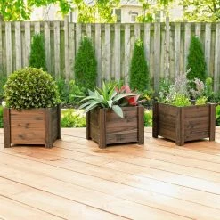 Leisure Season Medium 12 in. W x 12 in. D x 10 in. H Square Wooden Brown Planter (3-Pack) -Algreen Sales Store medium brown leisure season plant pots sqp120s 31 1000