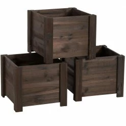 Leisure Season Medium 12 in. W x 12 in. D x 10 in. H Square Wooden Brown Planter (3-Pack) -Algreen Sales Store medium brown leisure season plant pots sqp120s 44 1000