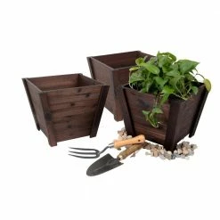 Leisure Season Tapered 16 in. W x 16 in. D x 13 in. H Wooden Brown Planters (3-Pack) -Algreen Sales Store medium brown leisure season plant pots trp121l 1f 1000