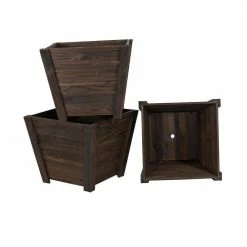 Leisure Season Tapered 16 in. W x 16 in. D x 13 in. H Wooden Brown Planters (3-Pack) -Algreen Sales Store medium brown leisure season plant pots trp121l 44 1000