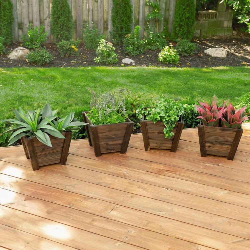Leisure Season Tapered 12 in. W x 12 in. D x 10 in. H Wooden Brown Planters (4-Pack) 7 Leisure Season Tapered 12 in. W x 12 in. D x 10 in. H Wooden Brown Planters (4-Pack) - Image 7