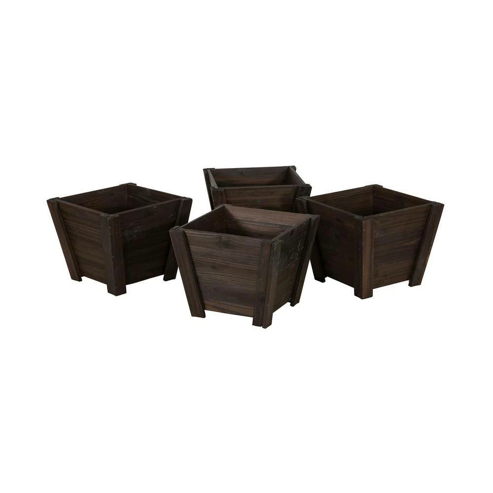 Leisure Season Tapered 12 in. W x 12 in. D x 10 in. H Wooden Brown Planters (4-Pack) 4 Leisure Season Tapered 12 in. W x 12 in. D x 10 in. H Wooden Brown Planters (4-Pack) - Image 4