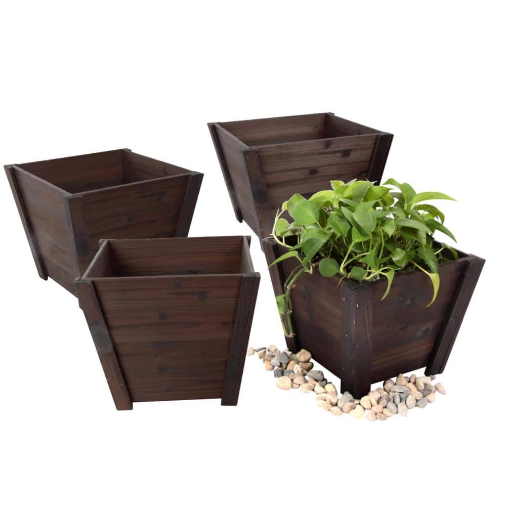 Leisure Season Tapered 12 in. W x 12 in. D x 10 in. H Wooden Brown Planters (4-Pack) 1 Leisure Season Tapered 12 in. W x 12 in. D x 10 in. H Wooden Brown Planters (4-Pack)