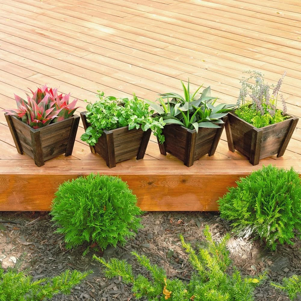 Leisure Season Tapered 12 in. W x 12 in. D x 10 in. H Wooden Brown Planters (4-Pack) 2 Leisure Season Tapered 12 in. W x 12 in. D x 10 in. H Wooden Brown Planters (4-Pack) - Image 2