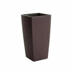 Algreen Modena 22 in. Square Mocha Rattan Plastic Self Watering Planter