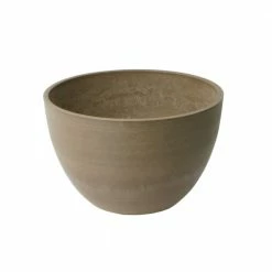 Algreen Valencia 16 in. x 10 in. Round Bowl Spun Taupe Plastic Planter