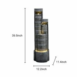 Watnature 39.5 in. Resin Modern Indoor Outdoor Waterfall Fountain, 3-Columnar Ripple Freestanding Water Feature with Lights -Algreen Sales Store watnature freestanding fountains b ff1006 44 1000