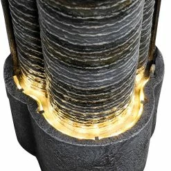 Watnature 39.5 in. Resin Modern Indoor Outdoor Waterfall Fountain, 3-Columnar Ripple Freestanding Water Feature with Lights -Algreen Sales Store watnature freestanding fountains b ff1006 76 1000