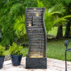 Watnature 39.3 in. Resin Outdoor Water Fountain, Contemporary Curves Garden Fountain with Lights for House Art Decor -Algreen Sales Store watnature freestanding fountains b ff1008 4f 1000