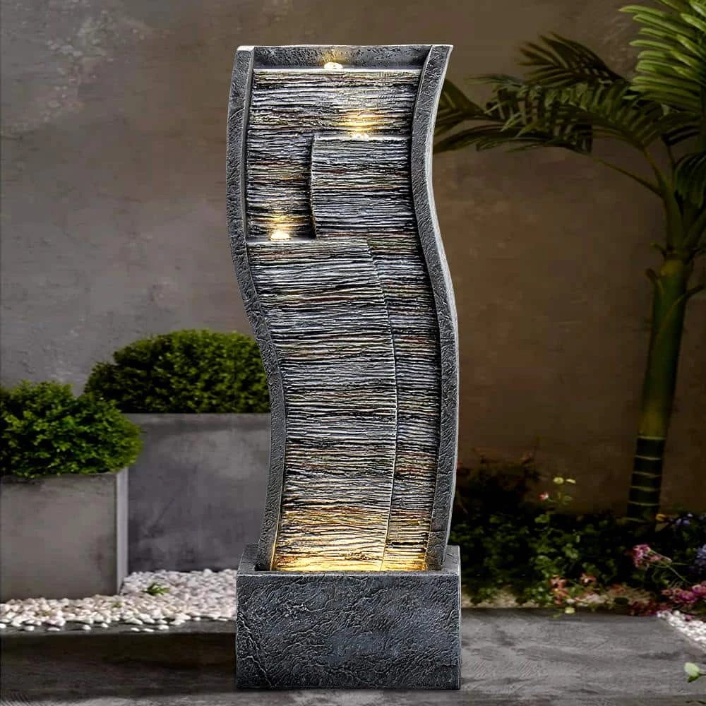 Watnature 39.3 in. Resin Contemporary Curves Garden Fountain, Modern Lighted Indoor Outdoor Fountain with LED Lights 4 Watnature 39.3 in. Resin Contemporary Curves Garden Fountain, Modern Lighted Indoor Outdoor Fountain with LED Lights - Image 4