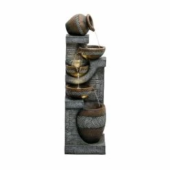 Watnature 42.5 in. Resin Outdoor Fountain, 5 Urns Wall Textured Indoor Outdoor Freestanding Waterfall Fountains with Lights