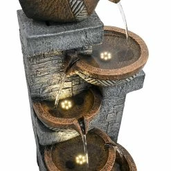 Watnature 42.5 in. Resin Outdoor Fountain, 5 Urns Wall Textured Indoor Outdoor Freestanding Waterfall Fountains with Lights -Algreen Sales Store watnature freestanding fountains b ff1009 76 1000