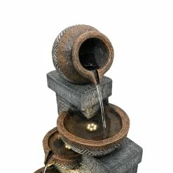 Watnature 42.5 in. Resin Outdoor Fountain, 5 Urns Wall Textured Indoor Outdoor Freestanding Waterfall Fountains with Lights -Algreen Sales Store watnature freestanding fountains b ff1009 fa 1000