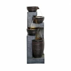 Watnature 40.1 in. Resin Rustic Garden Fountain with LED Lights, 4-Tiered Urns Indoor Outdoor Freestanding Waterfall Fountains