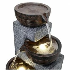 Watnature 40.1 in. Resin Rustic Garden Fountain with LED Lights, 4-Tiered Urns Indoor Outdoor Freestanding Waterfall Fountains -Algreen Sales Store watnature freestanding fountains b ff1010 fa 1000