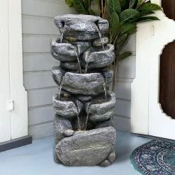 Watnature 31.4 in. Resin Outdoor Fountains with LED Lights, 5-Tier Cascading Rockery Floor Standing Fountain for House Decor 10 Watnature 31.4 in. Resin Outdoor Fountains with LED Lights, 5-Tier Cascading Rockery Floor Standing Fountain for House Decor -Algreen Sales Store watnature freestanding fountains b ff1028a 1f 1000